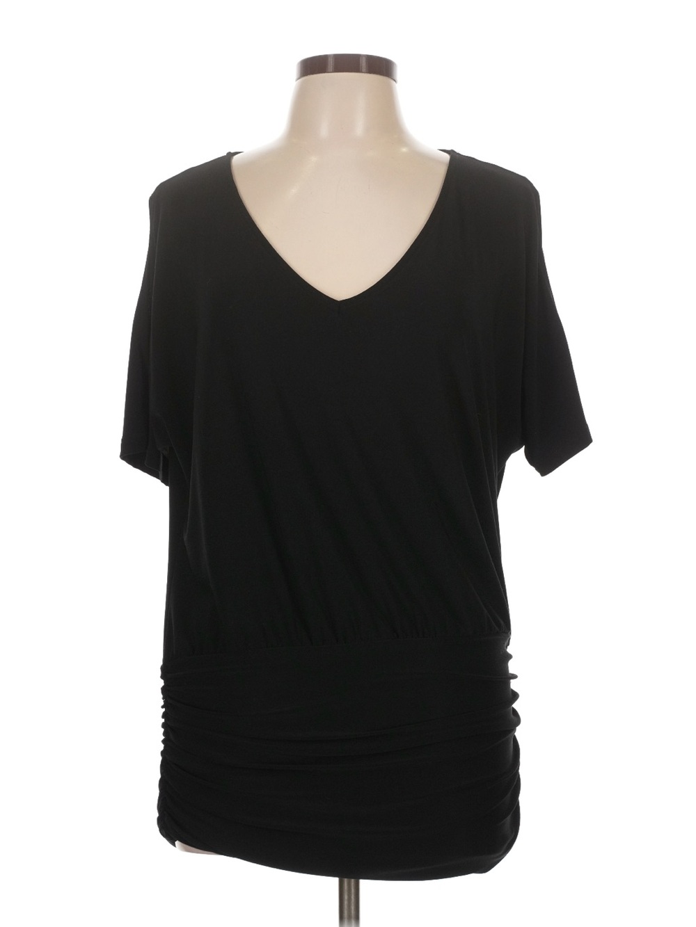 Torrid Black V-Neck Short Sleeve Top with Ruched Hem